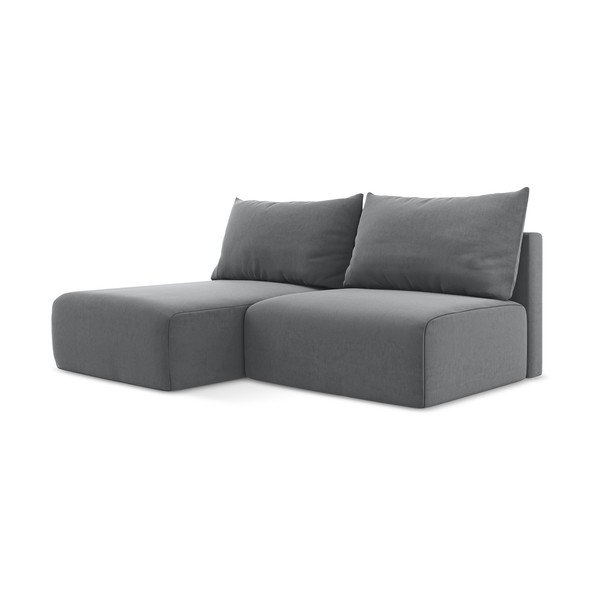 Divano angolare grigio allungabile/con contenitore (con penisola a sinistra/con chaise lounge) con rivestimento in velluto Kalena – Makamii-image-2
