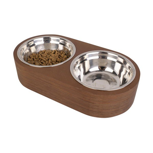 Set di 2 ciotole in metallo con base in legno scuro Pet, larghezza 18 cm Dinner Time - PT LIVING-image-4