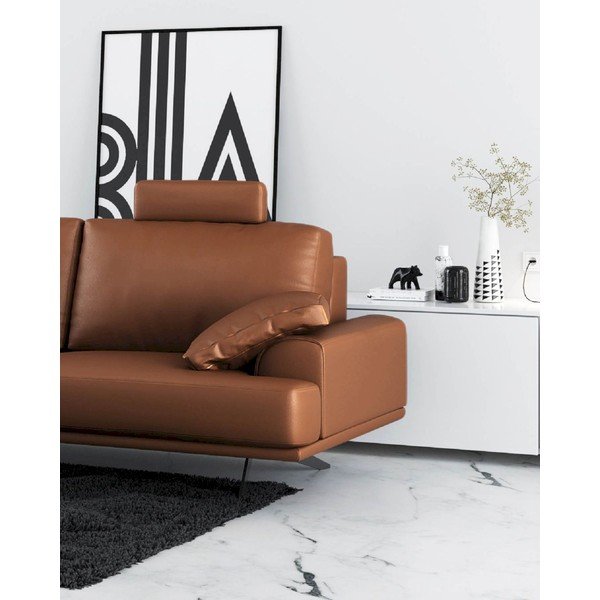 Divano in pelle marrone cognac 220 cm Prado - MESONICA-image-4