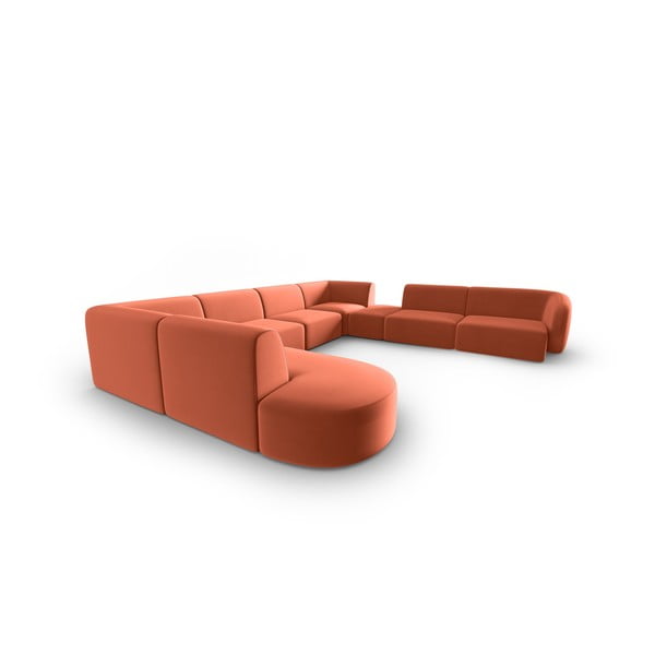 Divano angolare rosa (con penisola a destra/a U) con rivestimento in velluto Paolo – Milo Casa-image-2