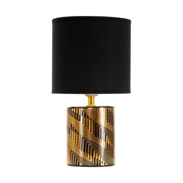 Lampada da tavolo in ceramica con paralume in tessuto nero e oro (altezza 28 cm) Glam Dark - Mauro Ferretti