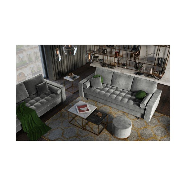 Divano letto in velluto grigio chiaro Santo - Milo Casa-image-1