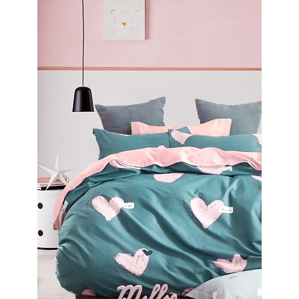 Biancheria da letto verde/rosa in cotone renforcé per letto matrimoniale/per letto esteso con lenzuolo incluso/4 pezzi 200x220 cm Beloved – Mila Home