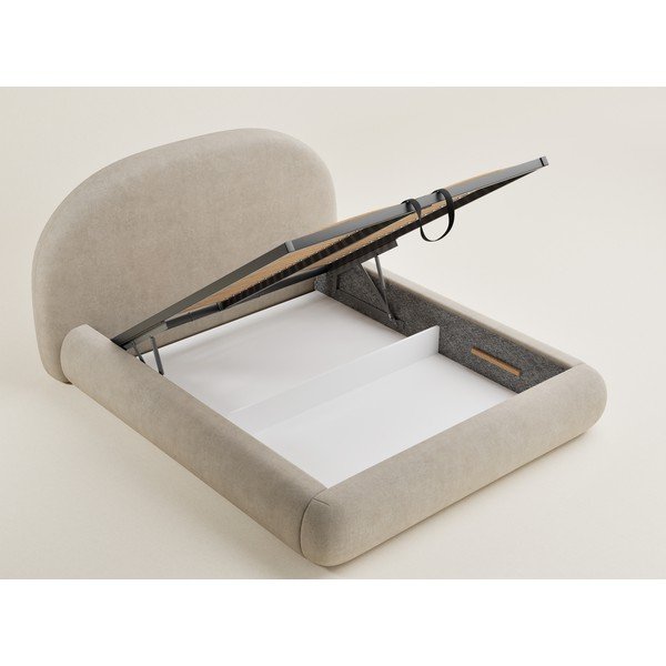 Letto matrimoniale imbottito beige con contenitore con rete inclusa 140x200 cm Maumere – Maison de Rêve-image-3