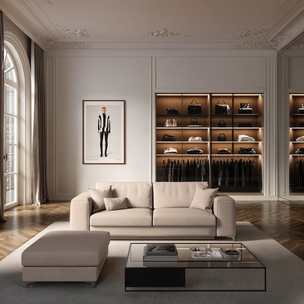 Poggiapiedi beige rivestito in velluto Rene – Rodier-image-1