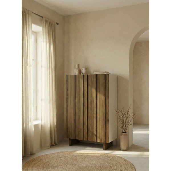 Armadietto color crema/di colore naturale in pino massiccio 90x120x43 cm Marlo – Marckeric-image-1