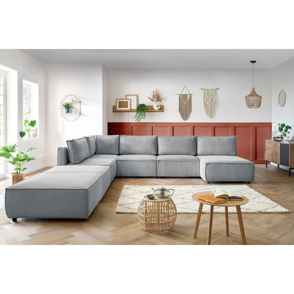 Divano a U angolare in velluto a coste variabile grigio chiaro Nihad modular - Bobochic Paris-image-1