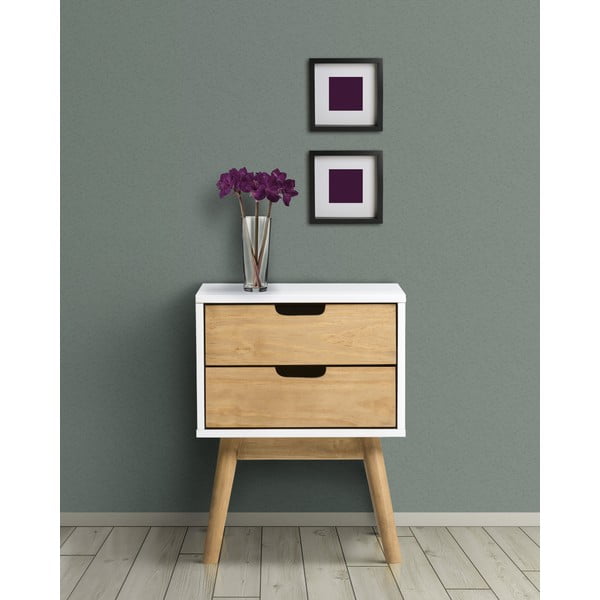 Comodino bianco e marrone in legno di pino massiccio Baku - Marckeric-image-1