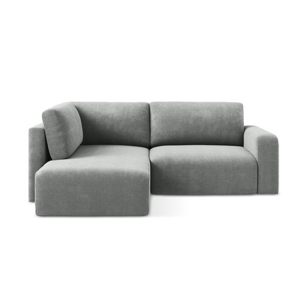 Divano angolare grigio allungabile/con contenitore (con penisola a sinistra/a L) con rivestimento in ciniglia Kona – Makamii