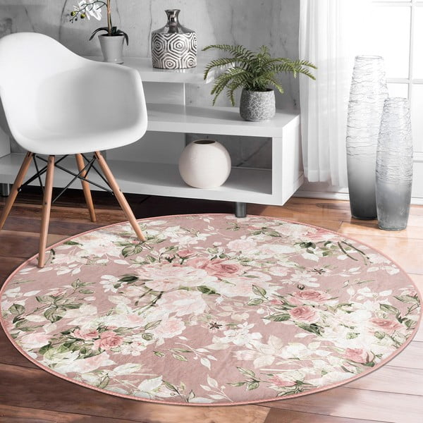 Tappeto rotondo lavabile rosa chiaro adatto per aspirapolvere robot ø 100 cm Comfort - Mila Home-image-4