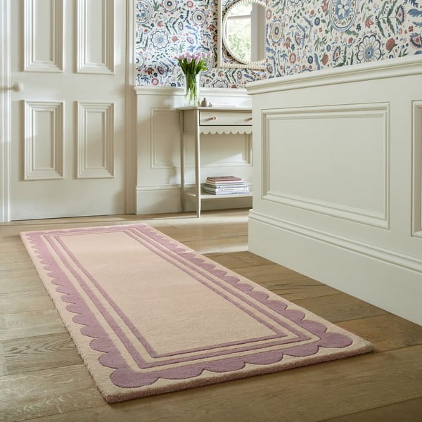 Passatoia in lana tessuta a mano di colore viola-naturale 80x230 cm Lois Scallop - Flair Rugs-image-1
