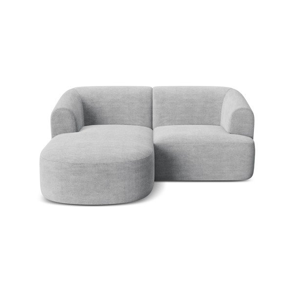 Divano angolare grigio chiaro (con penisola a sinistra/con chaise lounge) con rivestimento in velluto a coste Campi – Cosmopolitan Design-image-2