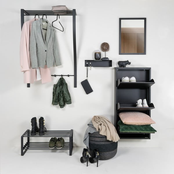 Attaccapanni da parete nero in metallo con scaffale 75 cm Carve – Spinder Design-image-3