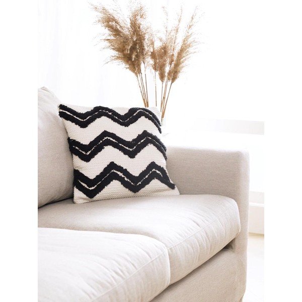 Federa decorativa in cotone beige e nero, 45 x 45 cm Akesha - Westwing Collection-image-4
