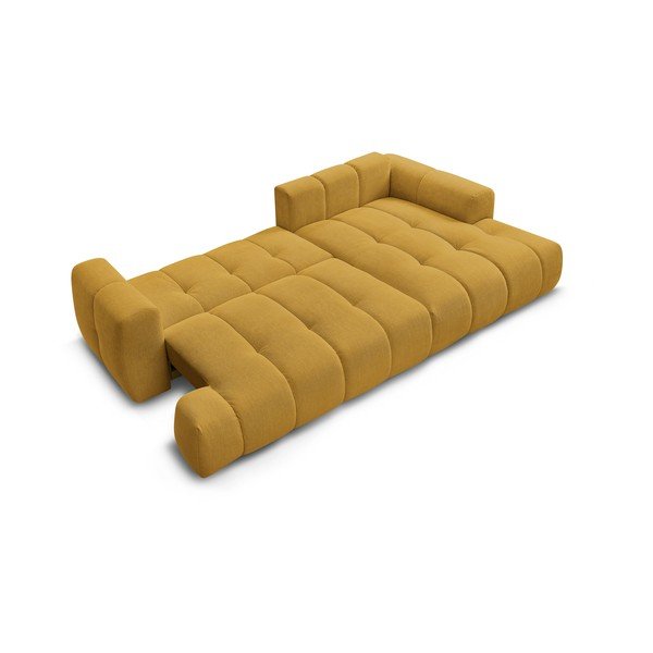 Divano angolare color senape allungabile e con contenitore (penisola a destra/chaise lounge) con rivestimento in ciniglia Fuji – Bobochic Paris-image-4