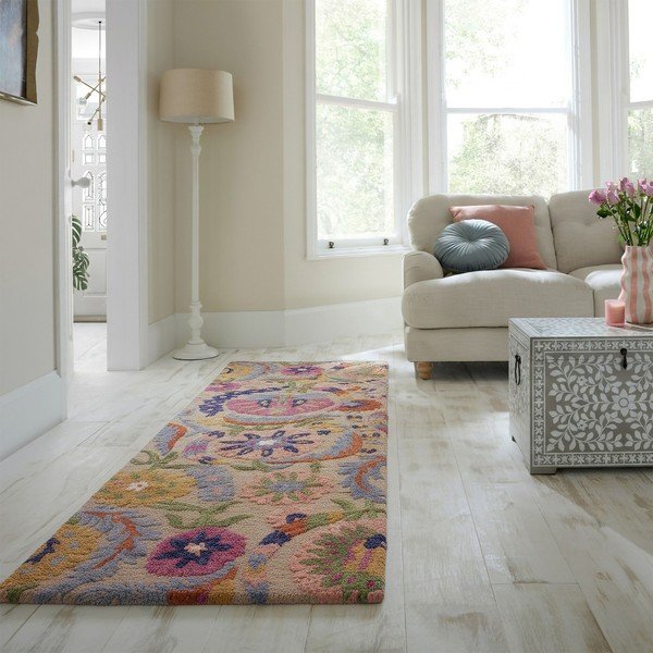 Passatoia in lana tessuta a mano 80x300 cm Amira Floral  – Flair Rugs-image-1