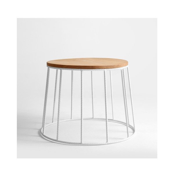 Tavolino con struttura bianca e piano in rovere Custom Form Memo, ⌀ 50 cm - CustomForm-image-1