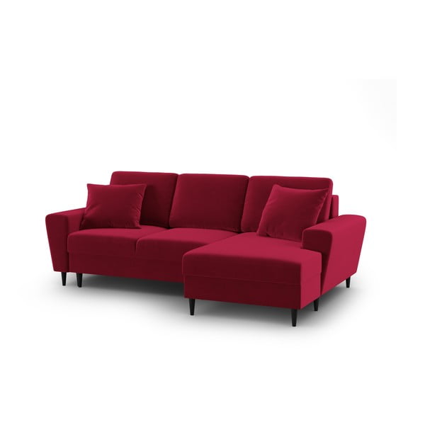 Divano angolare rosso allungabile e con contenitore (con penisola a destra/con chaise lounge) con rivestimento in velluto Kyoto – Cosmopolitan Design-image-1