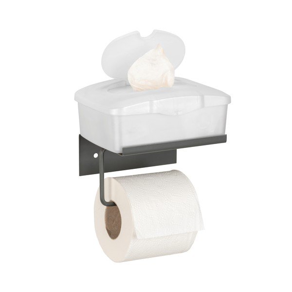 Porta carta igienica autoportante in metallo antracite con ripiano Desulo - Wenko-image-4