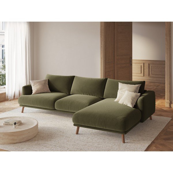 Divano angolare verde (con penisola a destra/con chaise lounge) con rivestimento in velluto Naomi – Micadoni -image-1