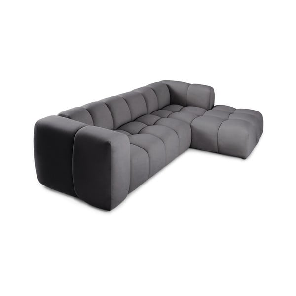 Divano angolare grigio (con penisola a destra e chaise lounge) con rivestimento in velluto Cube – Bonami Selection-image-3