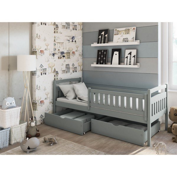 Letto per bambini in legno di pino grigio con contenitore 80x180 cm Terry - Lano Meble-image-1