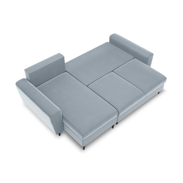 Divano angolare azzurro allungabile e con contenitore con rivestimento in velluto Kyoto – Cosmopolitan Design-image-1