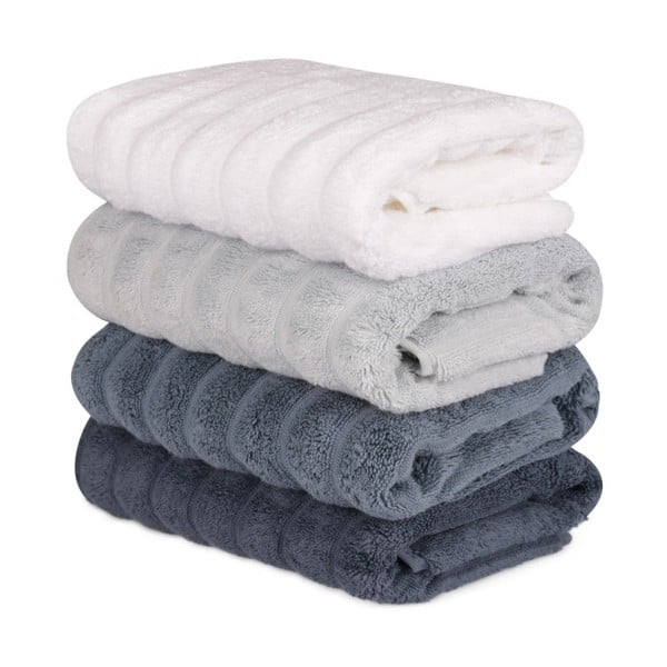 Set di 4 asciugamani in cotone grigio e bianco Sofia, 50 x 90 cm - Foutastic