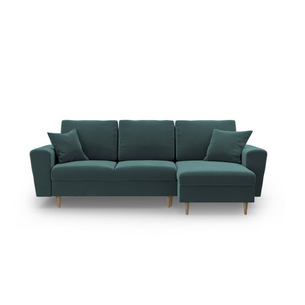 Divano angolare color petrolio allungabile e con contenitore con rivestimento in velluto Kyoto – Cosmopolitan Design