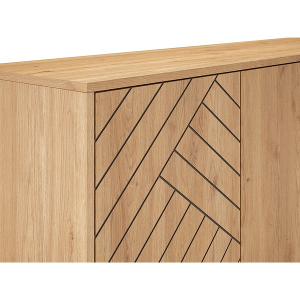 Cassettiera bassa antracite/naturale in rovere 140x80 cm Madona - Marckeric-image-1