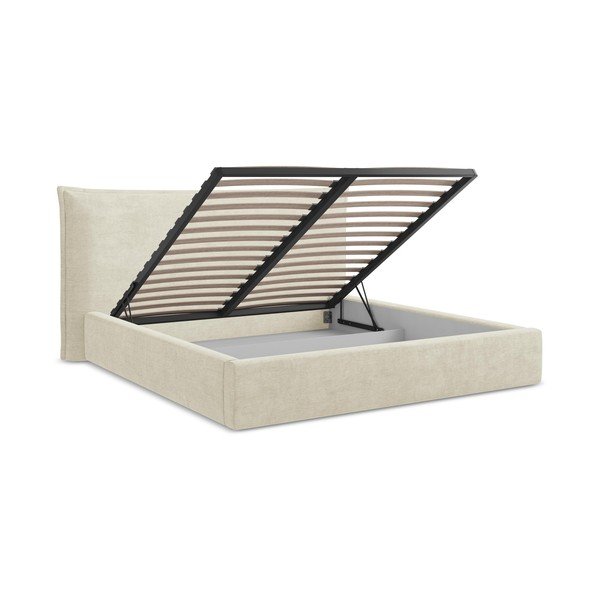 Letto matrimoniale imbottito beige con contenitore con rete inclusa 140x200 cm Esala – Makamii-image-3