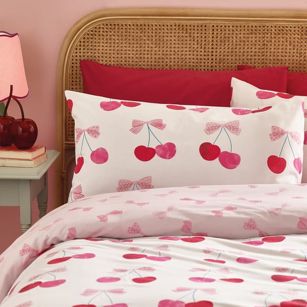 Set copripiumino e federa bianco e rosa per letto matrimoniale e per letto esteso 230x220 cm Cherries and Bows – Catherine Lansfield-image-3