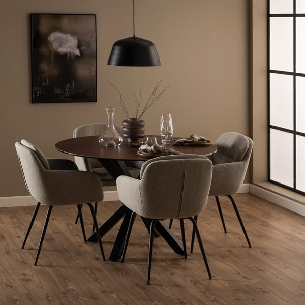 Sedia da pranzo beige in imbottito con braccioli Dora – Actona-image-1