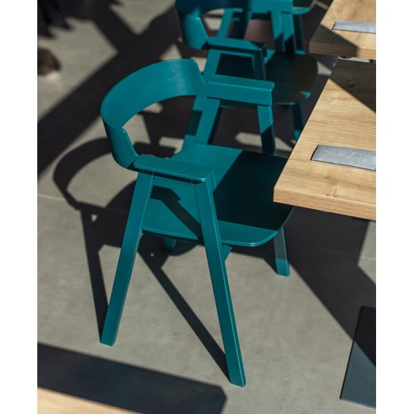 Sedia da pranzo color petrolio in rovere massiccio con braccioli Flip – Gazzda-image-1