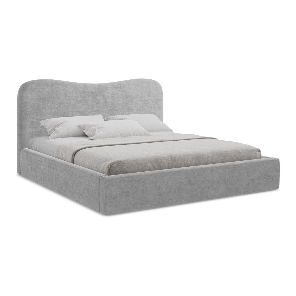 Letto matrimoniale imbottito grigio chiaro con contenitore con rete inclusa 180x200 cm Kahai – Makamii | Letti matrimoniali