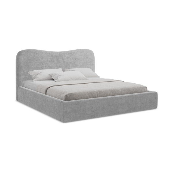 Letto matrimoniale imbottito grigio chiaro con contenitore con rete inclusa 160x200 cm Kahai – Makamii