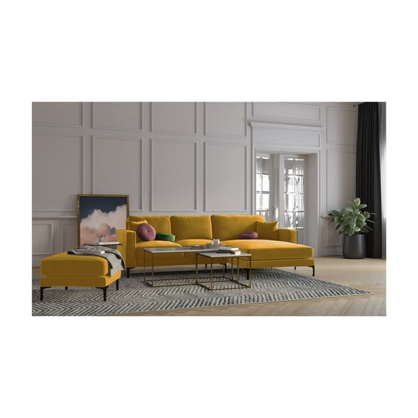 Poggiapiedi in velluto giallo Harmony - Kooko Home-image-4