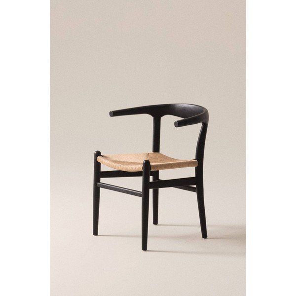 Sedia da pranzo nera/color crema in olmo massiccio con braccioli Nattavaara – Jotex-image-1