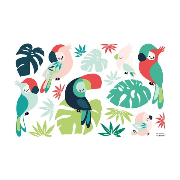 Foglio adesivo 64x40 cm Monstera Toucan Perroquets - Lilipinso