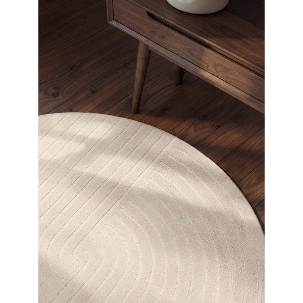 Tappeto rotondo color crema in lana tessuto a mano ø 120 cm Arcura – Vikosa-image-2