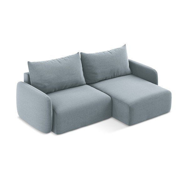 Divano angolare blu allungabile/con contenitore (con penisola a destra/con chaise lounge) con rivestimento in velluto Kalena – Makamii-image-3