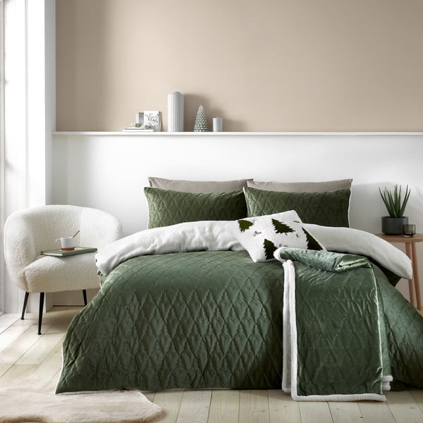 Copriletto verde trapuntato in micro felpa per letto matrimoniale 180x200 cm Christmas Tree - Catherine Lansfield-image-3