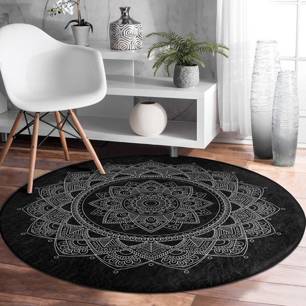 Tappeto rotondo nero lavabile adatto a robot aspirapolvere ø 100 cm Comfort - Mila Home-image-4