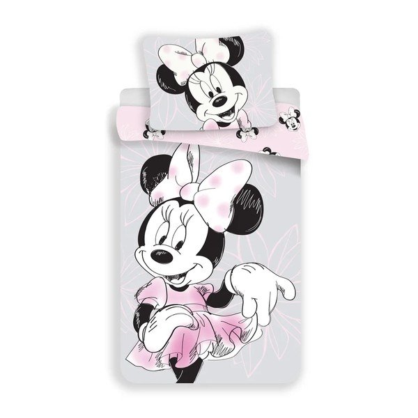 Set copripiumino e federa da bambini rosa/grigio in cotone per letto singolo 140x200 cm Minnie Beautiful – Jerry Fabrics