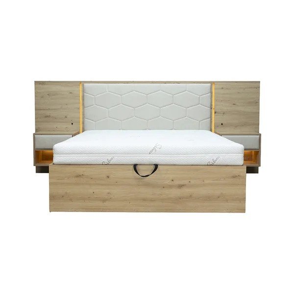 Letto matrimoniale imbottito/in truciolato beige con contenitore con rete inclusa 160x200 cm Palmeraie – Bobochic Paris