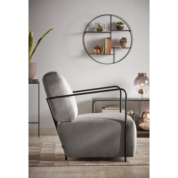 Poltrona in velluto grigio Gamer - Kave Home-image-1