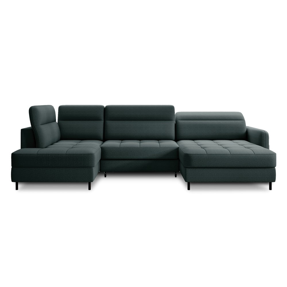 Divano angolare verde allungabile/con contenitore (con penisola a sinistra/a U) e rivestimento in velluto Berrto – ELTAP | Divani ad angolo