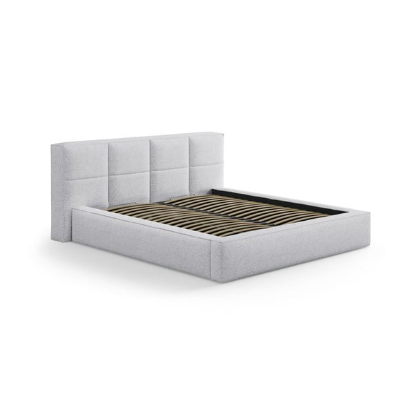 Letto matrimoniale imbottito grigio chiaro con contenitore con rete inclusa 140x200 cm Simon Darren – Micadoni 