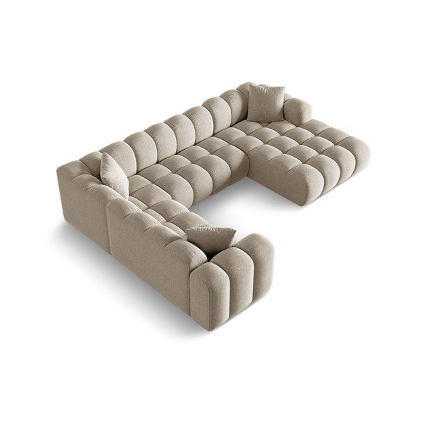 Divano angolare marrone chiaro (con penisola a sinistra/a U) con rivestimento in ciniglia Treno – Cosmopolitan Design-image-2