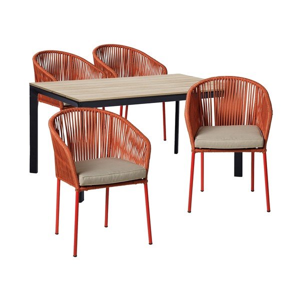Set da pranzo da giardino per 4 persone con sedia Trapani rossa e tavolo Thor, 147 x 90 cm - Bonami Selection